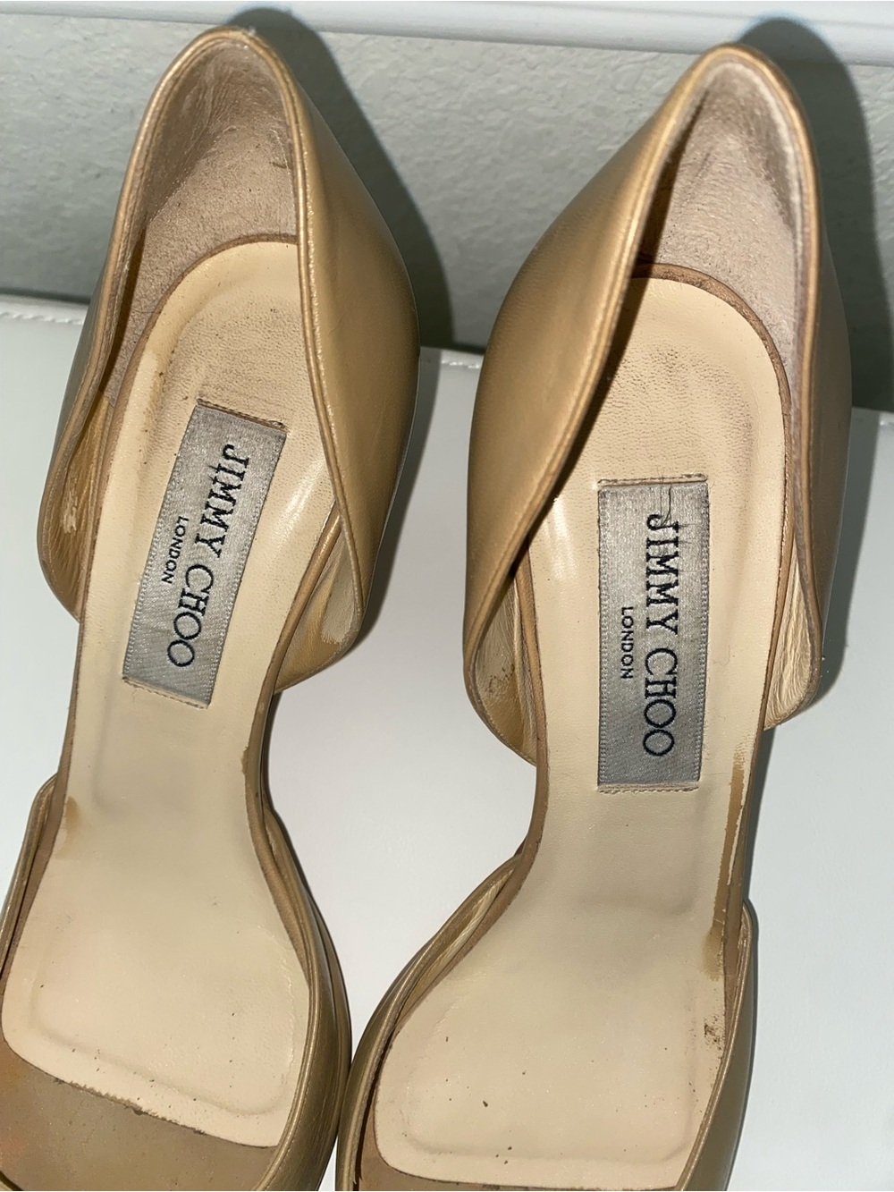 Jimmy Choo Logan Beige Leather Peep-Toe Pumps Sz 36.5/6.5 DAMAGED HEEL PROJECT - Picture 3 of 14